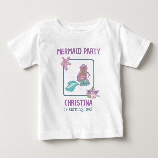 Black Girl Mermaid Birthday Party Aquamarin Lila Baby T-shirt (Vorderseite)