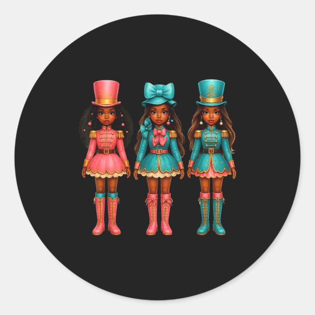 Black Girl Nutcracker Christmas Nk Nutcracker Xmas Runder Aufkleber (Vorderseite)