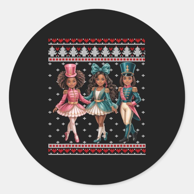 Black Girl Nutcracker Western Nutcracker Bow Ugly  Runder Aufkleber (Vorderseite)