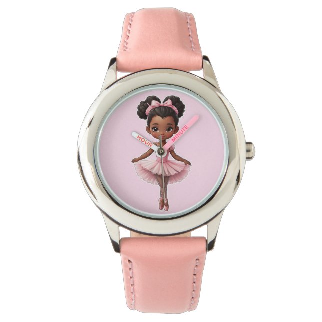 Black Girl Pink Ballerina Ballerina Ballett Armbanduhr (Vorderseite)