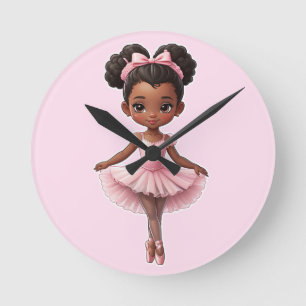 Black Girl Pink Ballerina Ballerina Ballett Runde Wanduhr