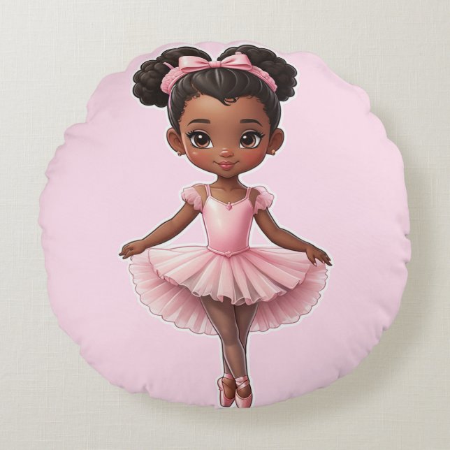 Black Girl Pink Ballerina Ballerina Ballett Rundes Kissen (Vorderseite)
