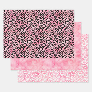 Black Girl Pink Wasserfarbe Leopard Print Geschenkpapier Set