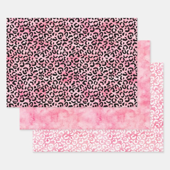 Black Girl Pink Wasserfarbe Leopard Print Geschenkpapier Set (Set)