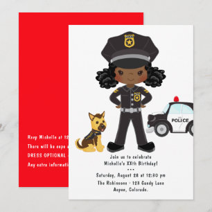 Black Girl Police Officer Party Birthday Einladung