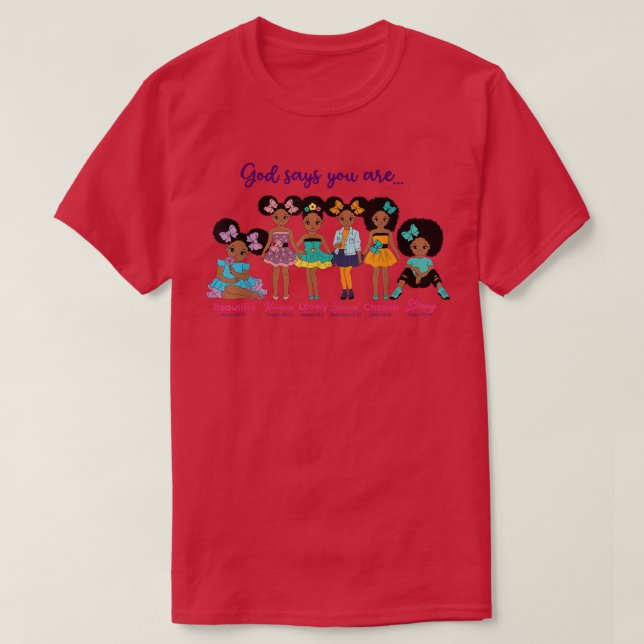 Black Girl Puff Afro Afro American Kids God sagen T-Shirt (Design vorne)