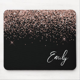 Black Girl Rose Gold Blush Pink Glitzer Monogram Mousepad