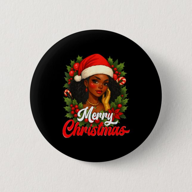 Black Girl Santa Hat Merry Christmas Pajama Africa Button (Vorderseite)