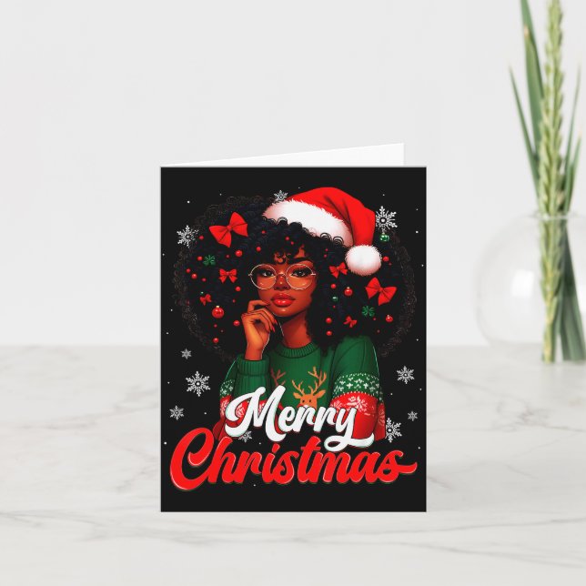 Black Girl Santa Hat Merry Christmas Pajama Africa Karte (Vorderseite)