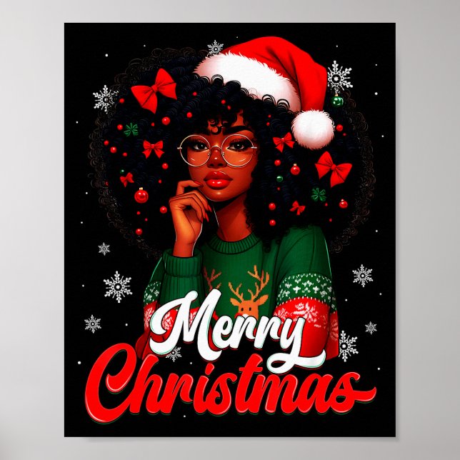 Black Girl Santa Hat Merry Christmas Pajama Africa Poster (Vorne)