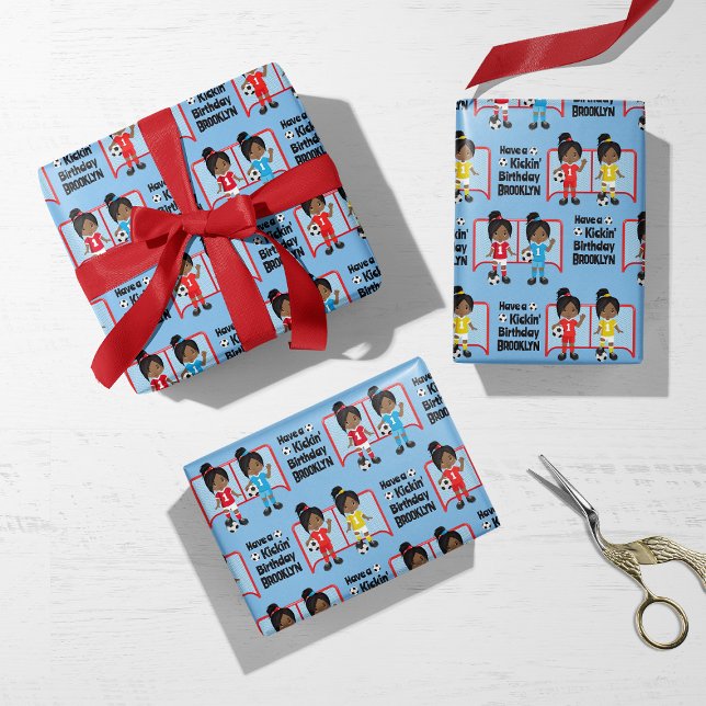 Black Girl Soccer Personalisiert Geschenkpapier Set (Von Creator hochgeladen)