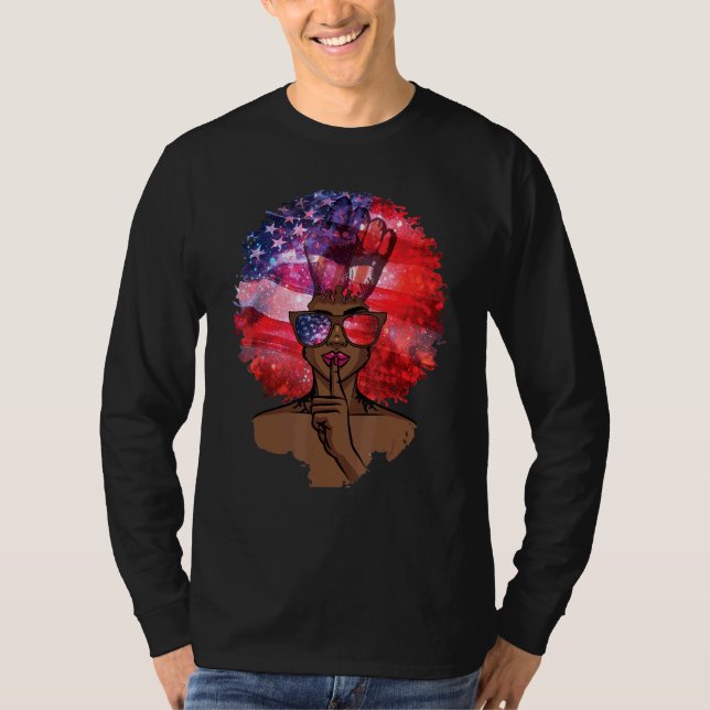 Black Girl US Flag Melanin Afro Hair African Ameri T-Shirt (Vorderseite)