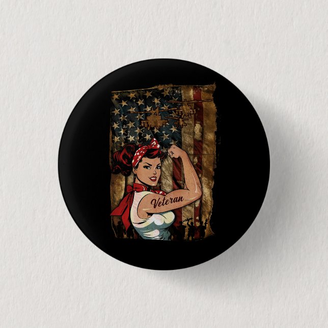Black Girl Veteran Strong Female American Button (Vorderseite)