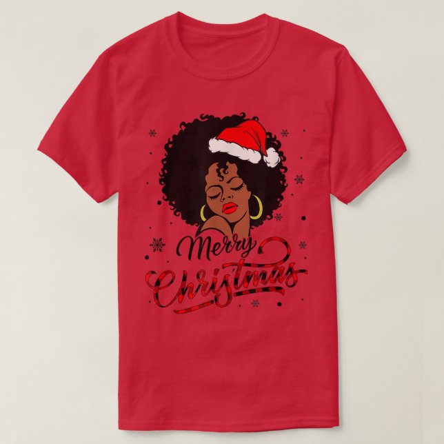 Black Girl Weihnachtsmannmütze Afro Frohe Weihnach T-Shirt (Design vorne)