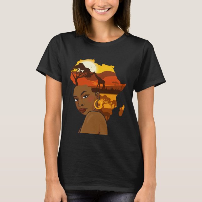 Black Girl Woman Afro Hair African Continent Black T-Shirt (Vorderseite)
