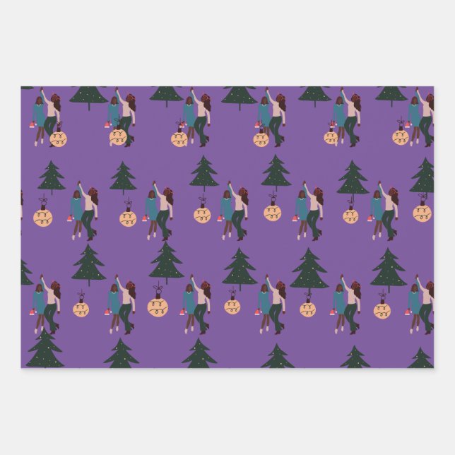 Black Girl Wrapping Paper Flat Sheet Set 3 Geschenkpapier Set (Vorderseite)