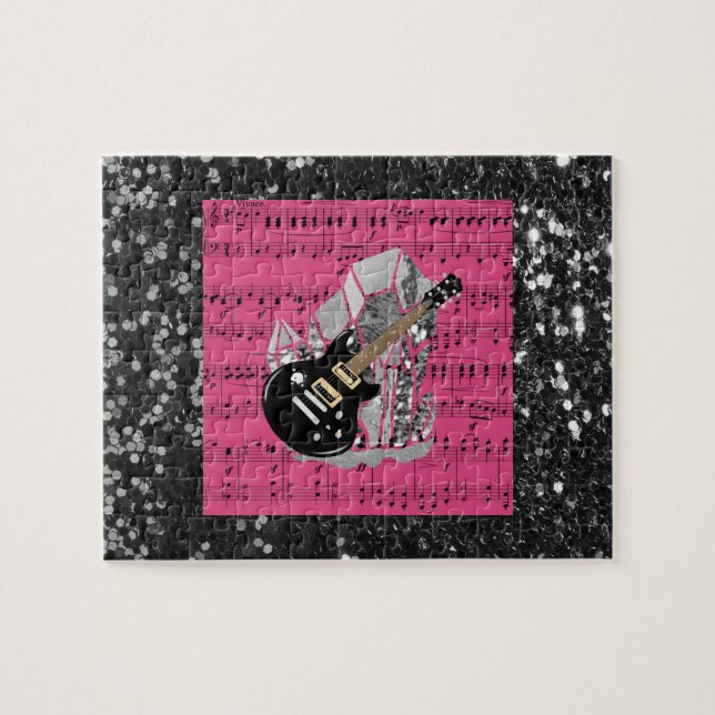 Black Gitarre Pink Sheet Music Puzzle (Horizontal)