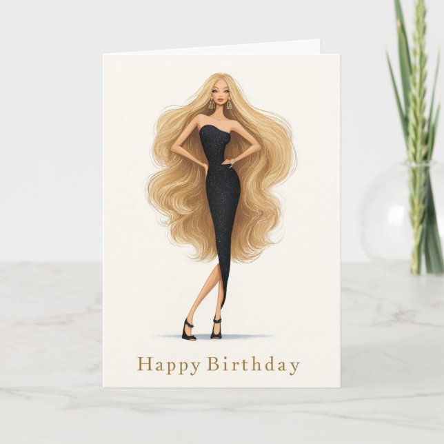 Black Glam Birthday Card for Fashion Lovers Karte (Vorderseite)