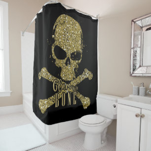 Black Glam bis auf die Knochen Gold Glitter Totenk Duschvorhang