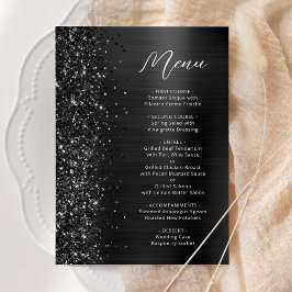 Black Glam Glitter Script Wedding Menükarte