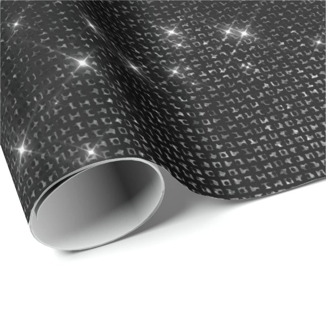 Black Glam Glitzer Stars Funkelnd Minimalsequenz Geschenkpapier (Rolleneckpunkt)