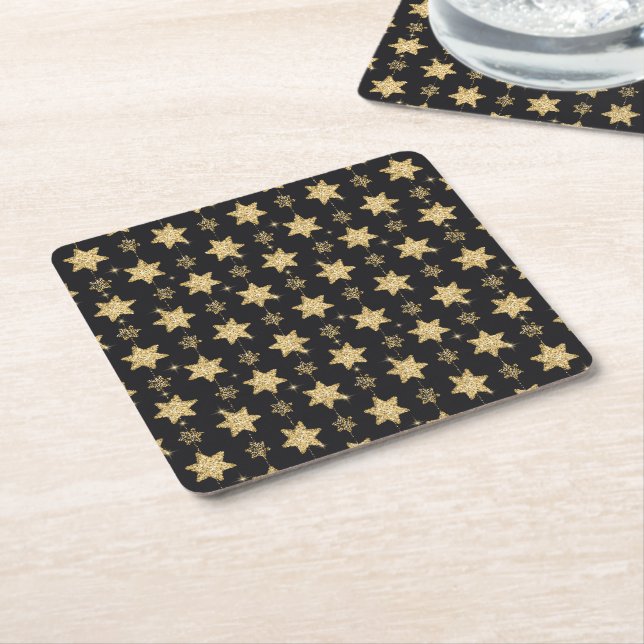 Black Glam Glitzer Stars Pattern Rechteckiger Pappuntersetzer (angewinkelt)