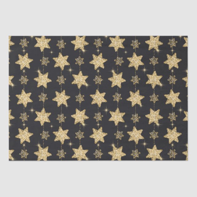 Black Glam Glitzer Stars Pattern Seidenpapier (Vorderseite)
