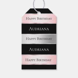 Black Glam Silver Blush Pink Ribbon Geburtstag Geschenkanhänger