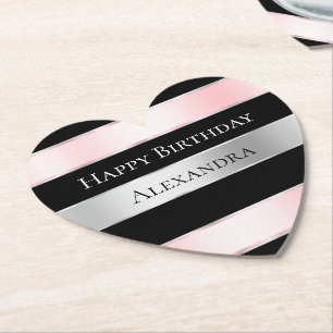 Black Glam Silver Blush Pink Ribbon Geburtstag Untersetzer