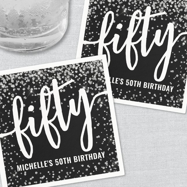 Black Glitter 50th Birthday Serviette (Black Glitter 50th Birthday Napkins )