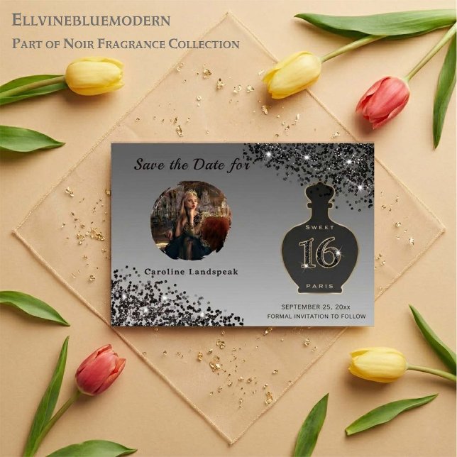 Black Glitter Paris Duftstudio Sweet 16 Save The Date (Sparkling Black & Gold elegance for your Sweet 16!
Shop our Noir Fragrance Collection.
)
