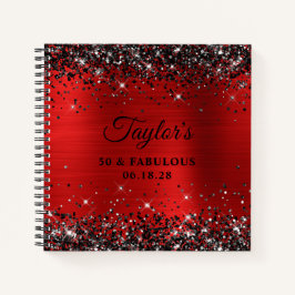 Black Glitter Red Foil 50 & Fabulous Guest Notizbuch