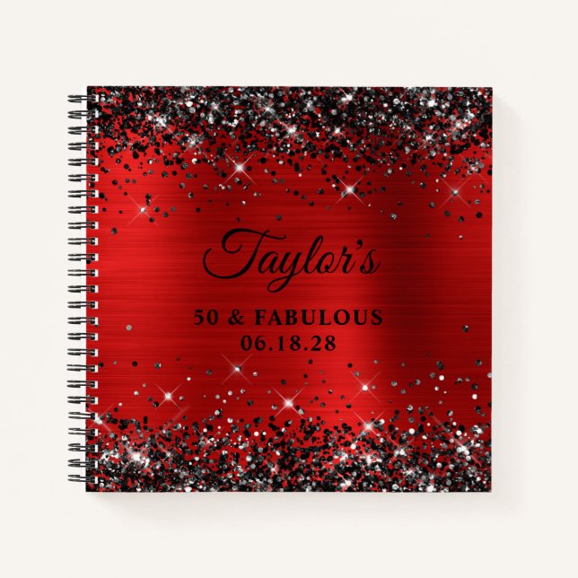 Black Glitter Red Foil 50 & Fabulous Guest Notizbuch (Vorderseite)