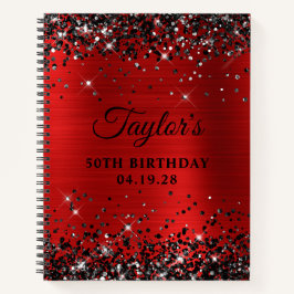 Black Glitter Red Foil 50th Birthday Guest Notizbuch