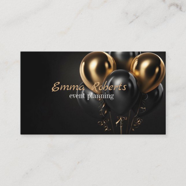 Black Glittery Gold Balloon Event-Visitenkarte Visitenkarte (Vorderseite)