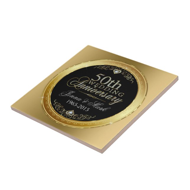 Black & Glitzer 50. Hochzeitstag Fliese (Seite)