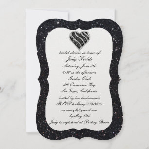 Black Glitzer Black Heart Bridal Dusche Einladung