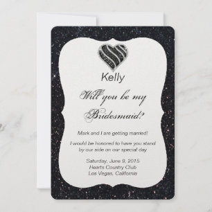 Black Glitzer Black Heart Bridesmaid Card Einladung