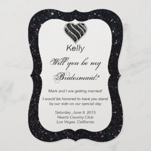 Black Glitzer Black Heart Bridesmaid Card Einladung