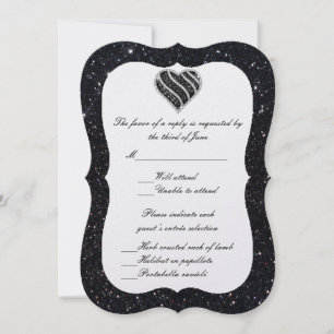 Black Glitzer Black Heart Response Card Einladung