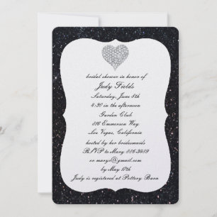 Black Glitzer Diamond Heart Brautparty laden Einladung