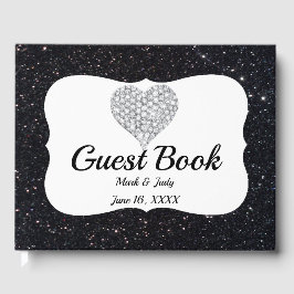 Black Glitzer Diamond Heart Guestbook Gästebuch