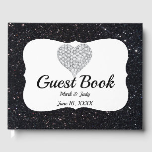 Black Glitzer Diamond Heart Guestbook Gästebuch