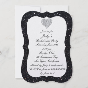 Black Glitzer Diamond Heart Junggeselinnen-Abschie Einladung