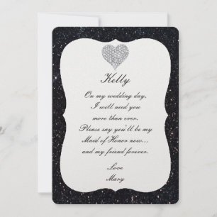 Black Glitzer Diamond Heart Trauzeugin Card Einladung