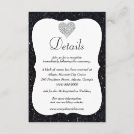 Black Glitzer Diamond Heart Wedding Details Begleitkarte