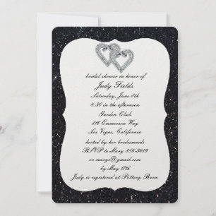 Black Glitzer Diamond Hearts Brautparty laden ein Einladung