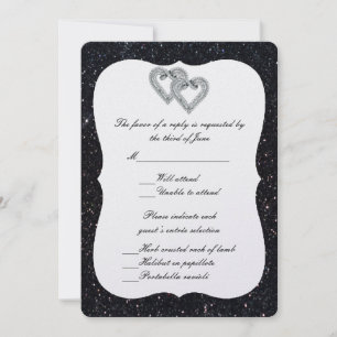 Black Glitzer Diamond Hearts Response Card Einladung