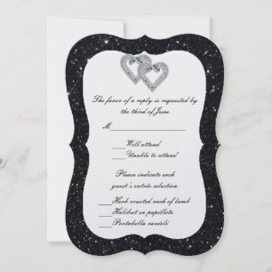 Black Glitzer Diamond Hearts Response Card Einladung