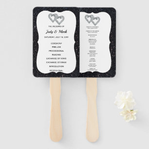 Black Glitzer Diamond Hearts Wedding Program Fans Fächer
